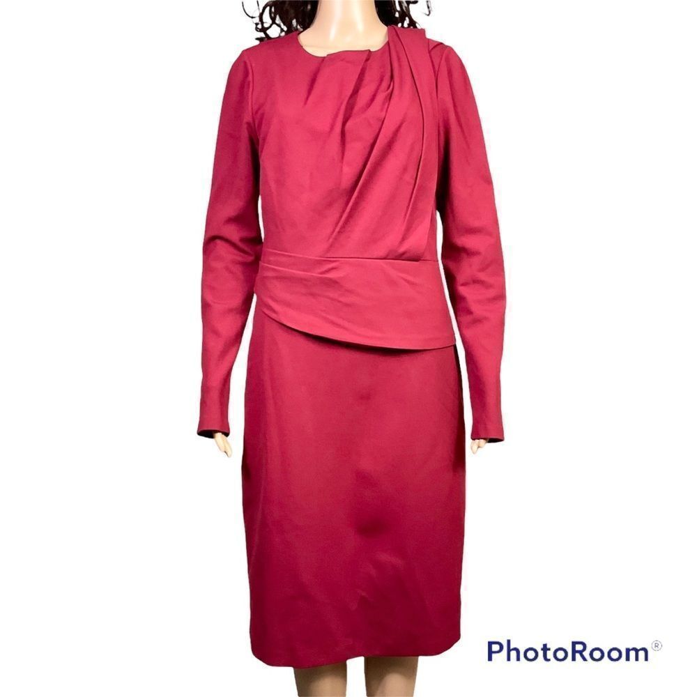 Kobi Halperin burgundy sheath ruched midi long sleeves cocktail formal dress 12